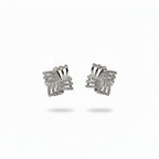 SVORA silver stainless steel stud earrings with interlocking square design and cubic zirconia stones