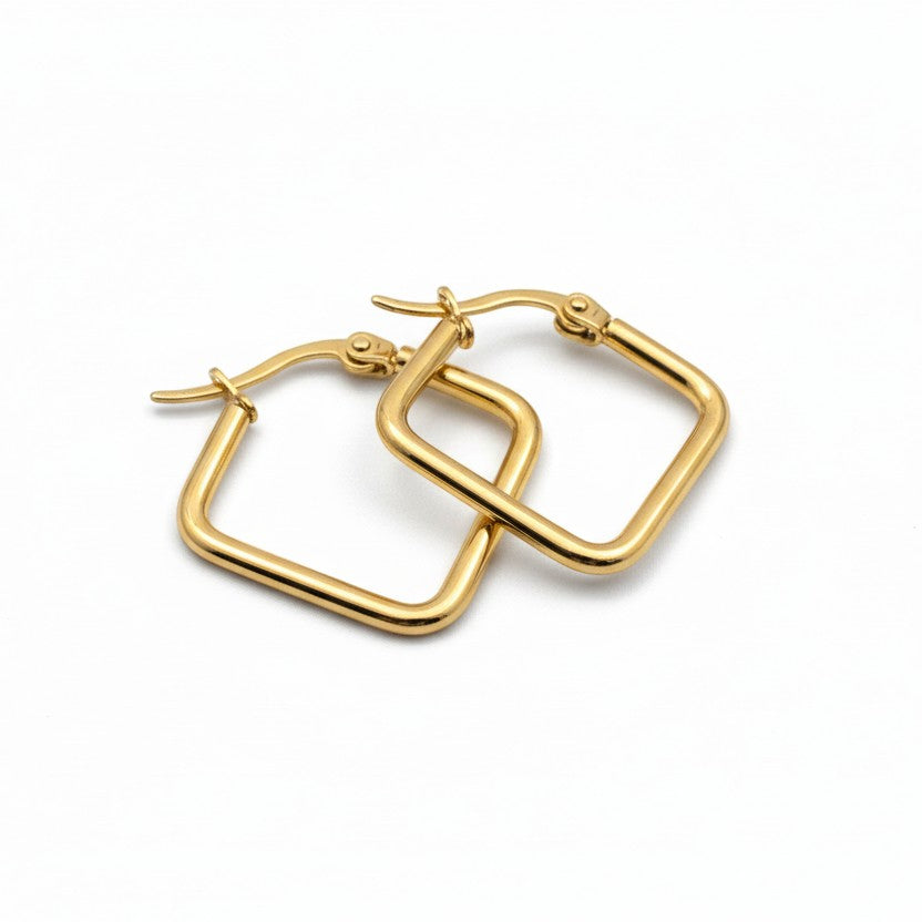 SVORA gold plated stainless steel minimal square hoop earrings