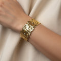 SVORA Wild Garden Cuff Bracelet, 18K gold plated stainless steel with layered floral design.