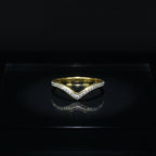SVORA Lumiere Wishbone V-Band Ring, 18K gold plated stainless steel with small clear stones.