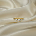 SVORA Lumiere Wishbone V-Band Ring, 18K gold plated stainless steel with small white stones, designed for stacking.