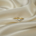 SVORA Lumiere Wishbone V-Band Ring, 18K gold plated stainless steel with small white stones, designed for stacking.